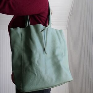 Modern sage green made in Italy pebble leather tote
